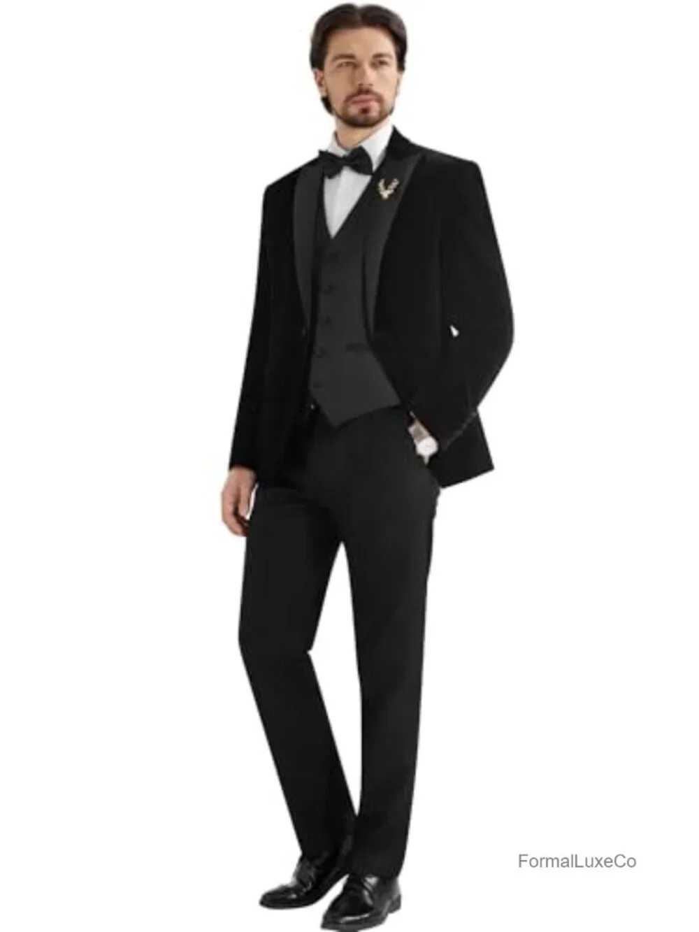 Men's Velvet Tuxedo Suit 3-Piece Slim Fit Set for Wedding Prom Party with Satin